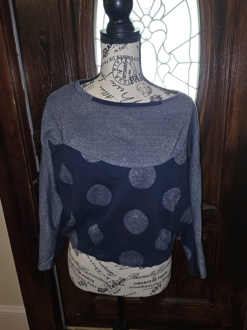 Anthropologie's Postmark Metallic Cropped Sweater Top in navy/silver Size Medium